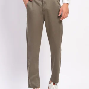 Sraddos Sand Brown Stretch Straight Fit Trousers