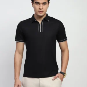 Sraddos Black Solid Nylon Blend T-Shirt