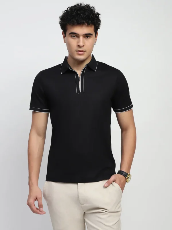 Sraddos Black Solid Nylon Blend T-Shirt