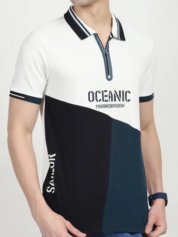 Sraddos Blue Color Block Cotton Polo T-Shirt - Image 2