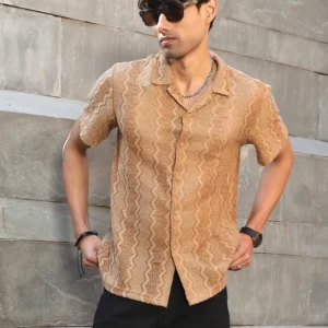 Sraddos Brown Blend Knit Relaxed Fit Shirt
