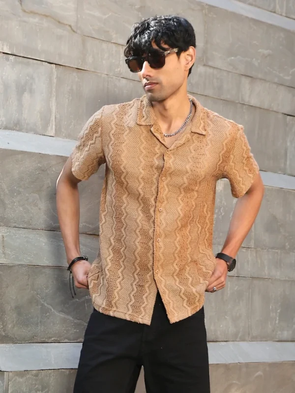 Sraddos Brown Blend Knit Relaxed Fit Shirt