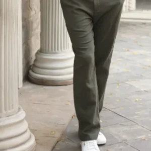 Sraddos Olive Solid Cotton Loose Fit Trouser