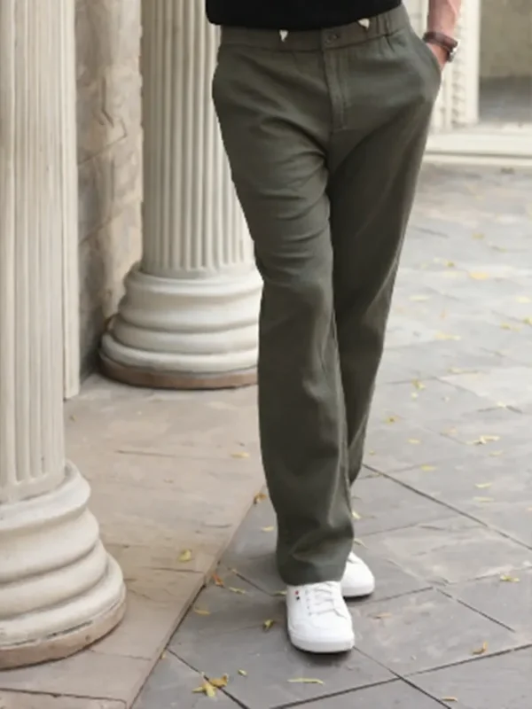 Sraddos Olive Solid Cotton Loose Fit Trouser