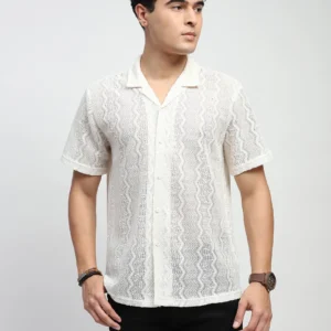 Sraddos Ecru Blend Knit Relaxed Fit Shirt
