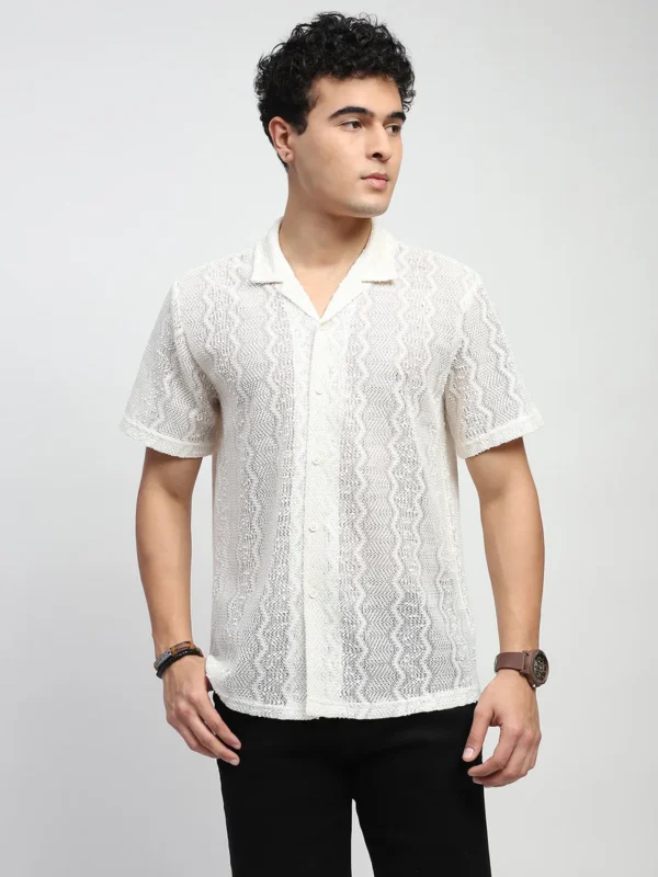Sraddos Ecru Blend Knit Relaxed Fit Shirt