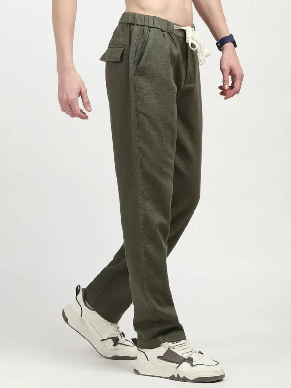 Sraddos Olive Solid Cotton Loose Fit Trouser - Image 2