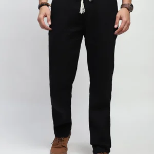 Sraddos Black Solid Cotton Loose Fit Trouser